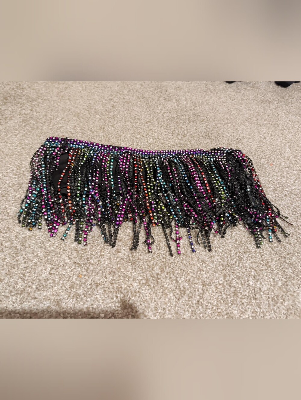 Forever 21 Black Multicolor Rhinestone Fringe Mini Skirt Size S Y2K Festival